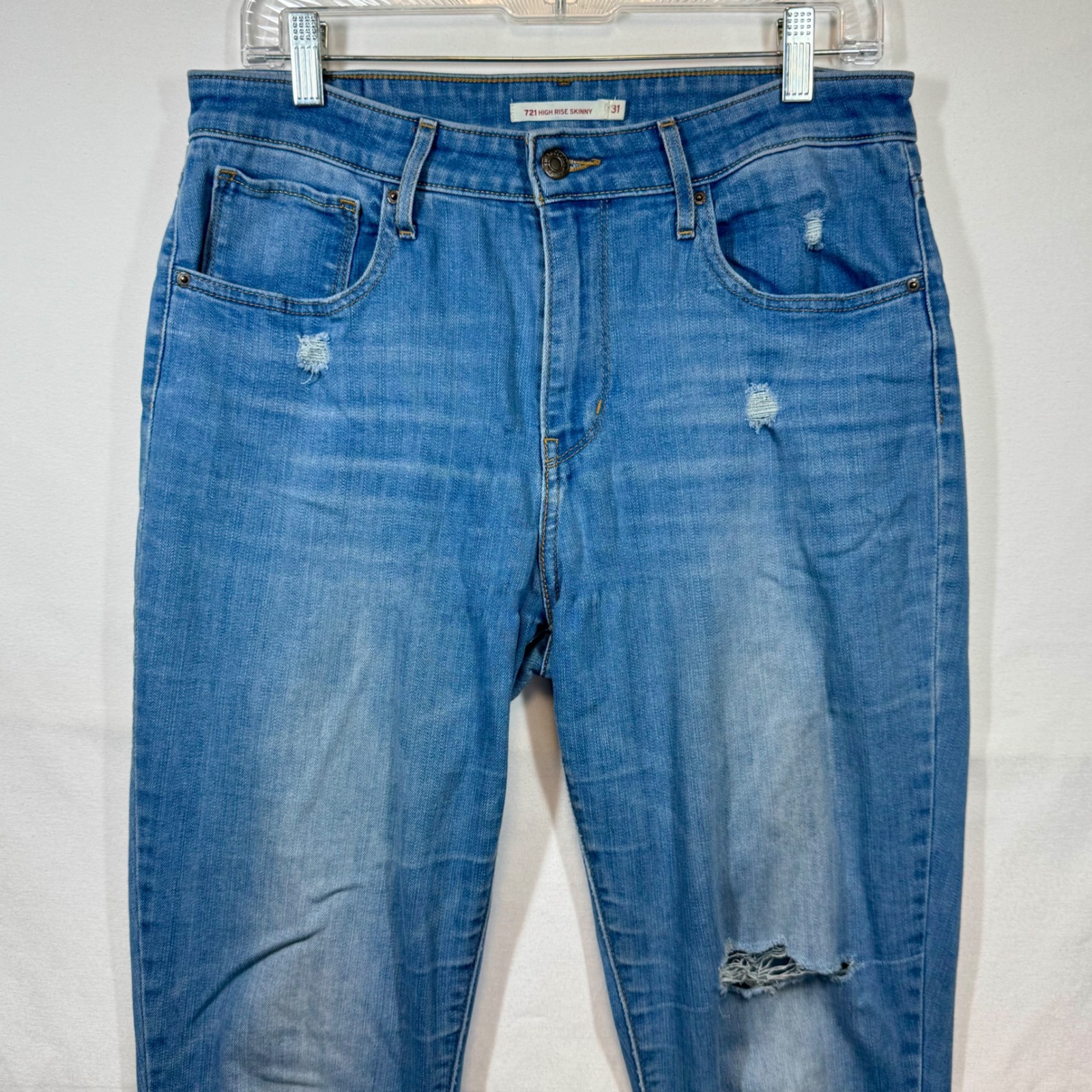 Levi's 721 High Rise Skinny Jeans Distressed Denim Light Wash Size 31